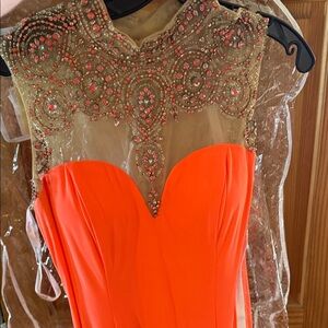 Elegant Orange Embellished Dress